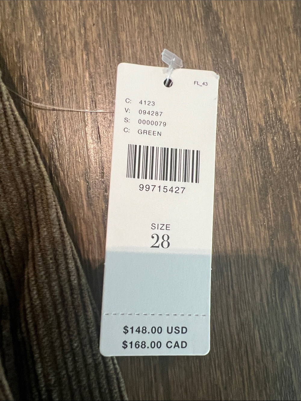 Anthropologie Maeve The Colette Full Length Corduroy Green Pants NWT 28 - Picture 5 of 10